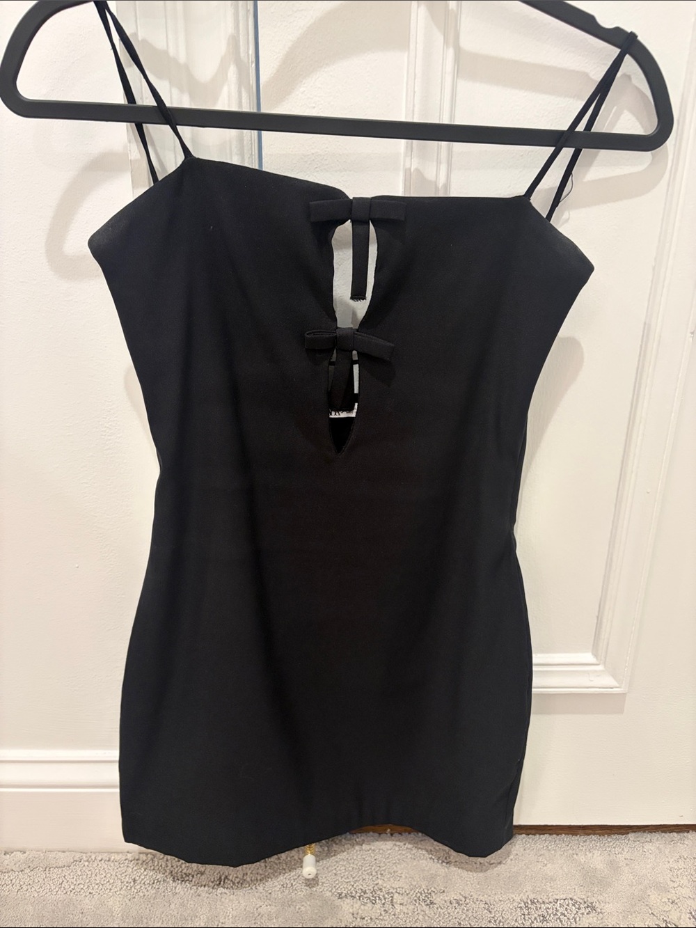 Zara Black Spaghetti-Strap Mini Dress with Front Bow Keyholes